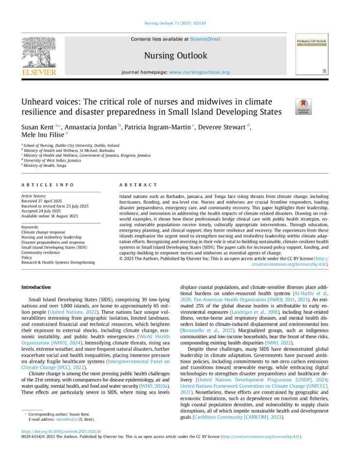 Unheard voices: The critical role of nurses and midwives in climate resilience and disaster preparedness in Small Island Developing States thumbnail