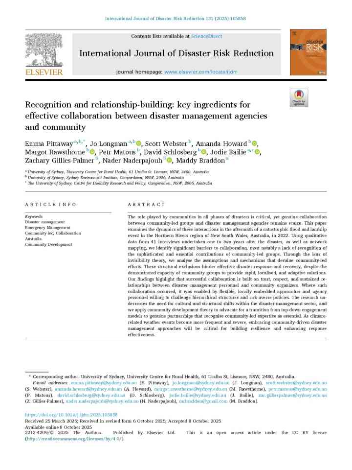 Recognition and relationship-building: key ingredients for effective collaboration between disaster management agencies and community thumbnail