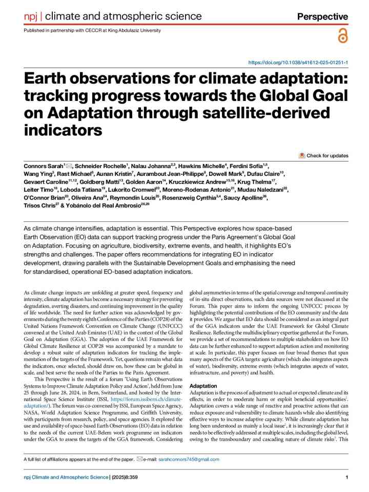 Earth observations for climate adaptation: tracking progress towards the Global Goal on Adaptation through satellite-derived indicators thumbnail