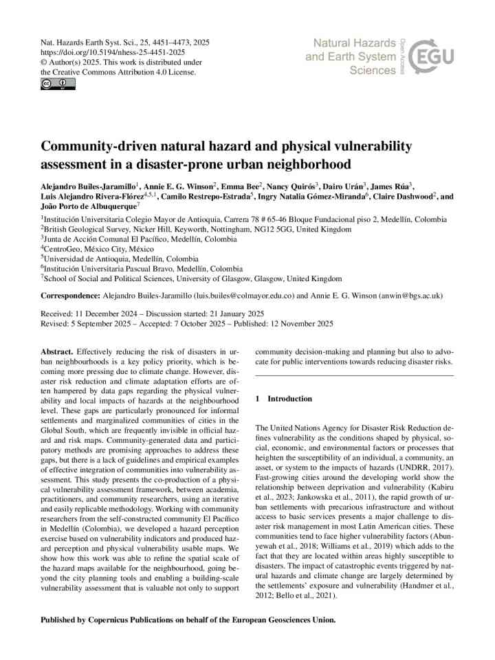 Community-driven natural hazard and physical vulnerability assessment in a disaster-prone urban neighborhood thumbnail