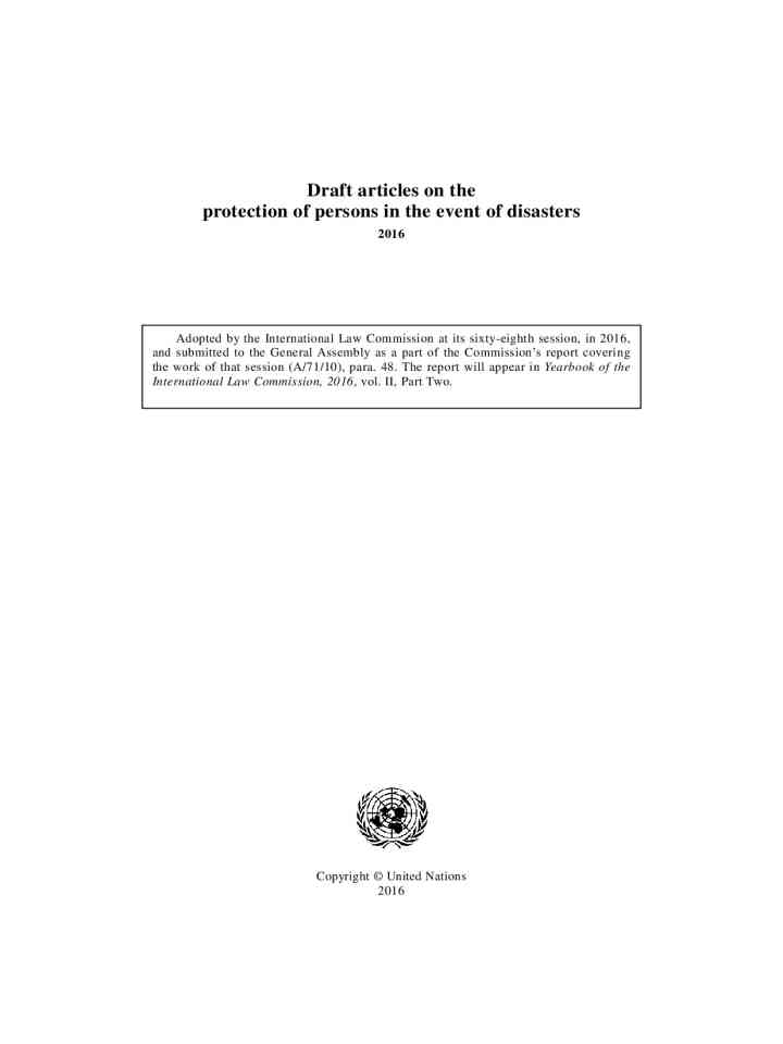 Draft articles on the protection of persons in the event of disasters (PPED) thumbnail