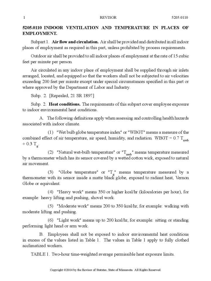 Minnesota indoor ventilation and temperature in places of employment thumbnail