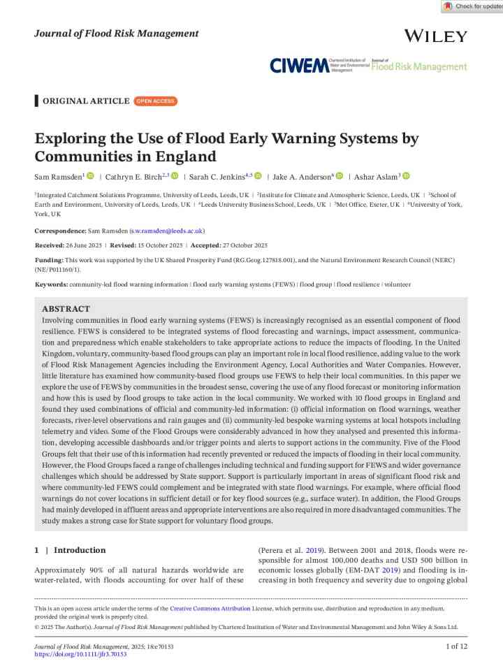 Exploring the use of flood early warning systems by communities in England thumbnail
