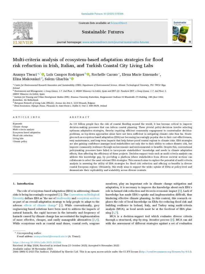 Multi-criteria analysis of ecosystem-based adaptation strategies for flood risk reduction in Irish, Italian, and Turkish Coastal city living labs thumbnail