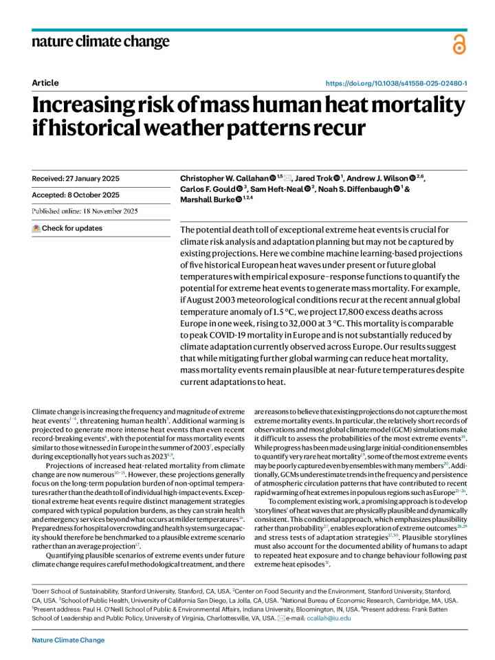 Increasing risk of mass human heat mortality if historical weather patterns recur thumbnail