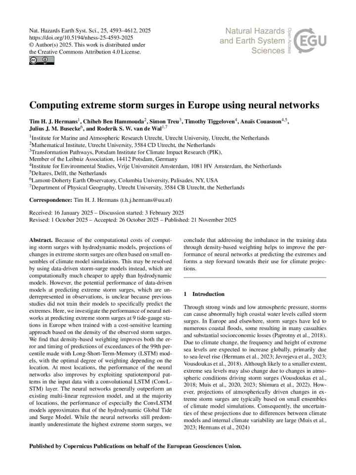 Computing extreme storm surges in Europe using neural networks thumbnail