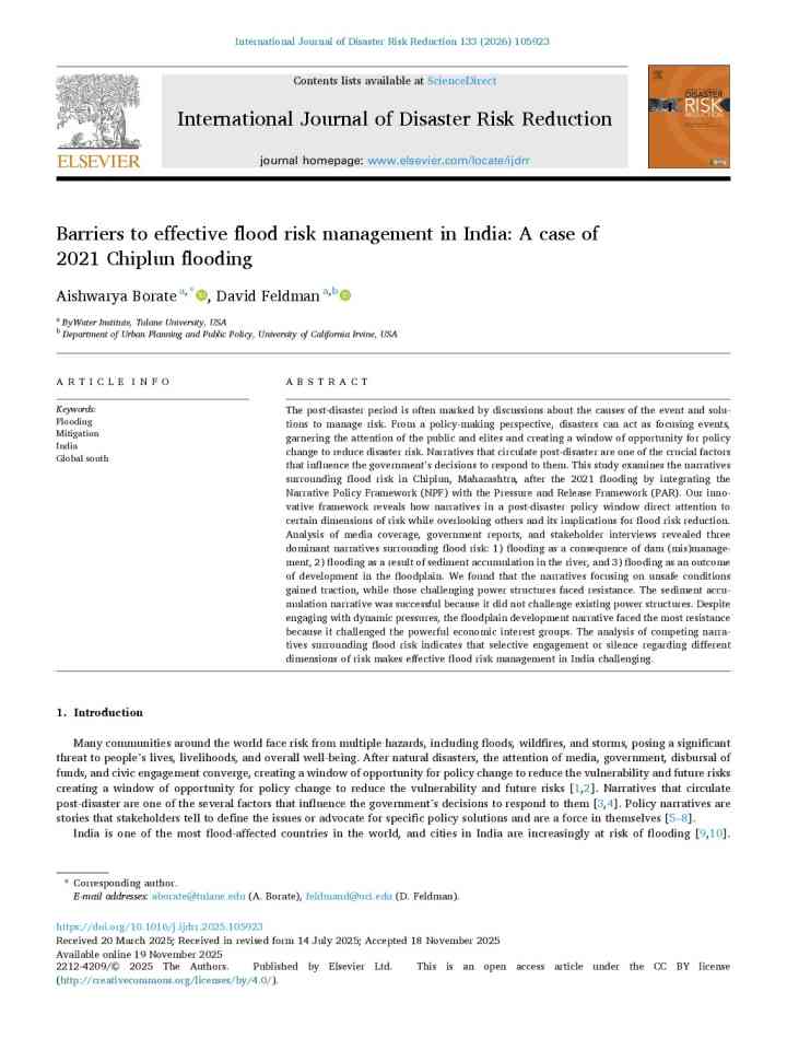 Barriers to effective flood risk management in India: A case of 2021 Chiplun flooding thumbnail