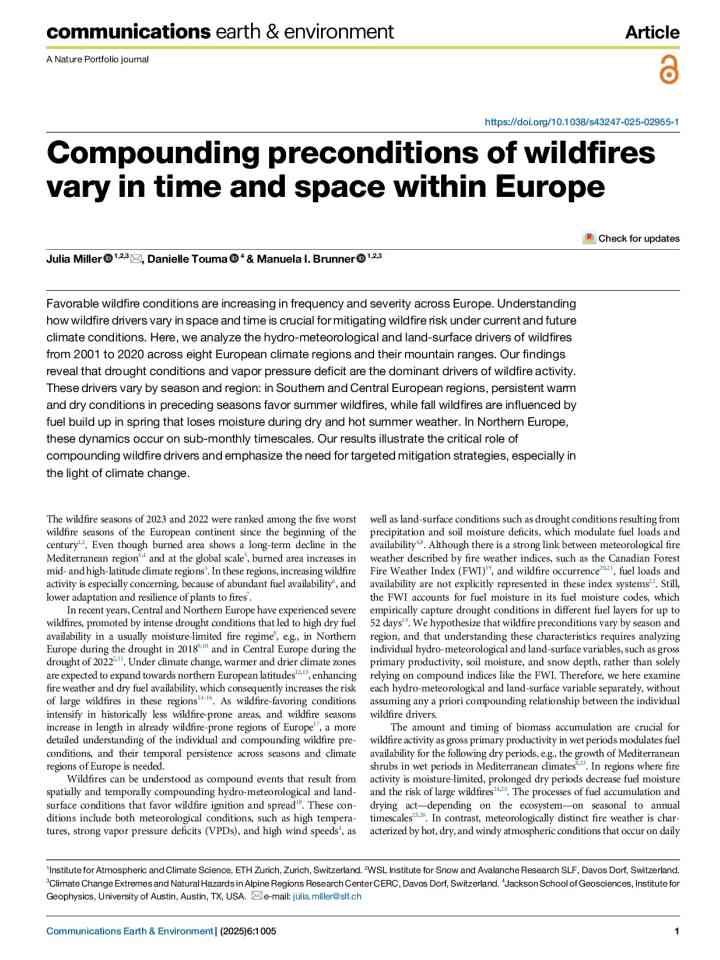 Compounding preconditions of wildfires vary in time and space within Europe thumbnail