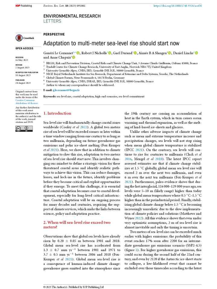 Adaptation to multi-meter sea-level rise should start now thumbnail