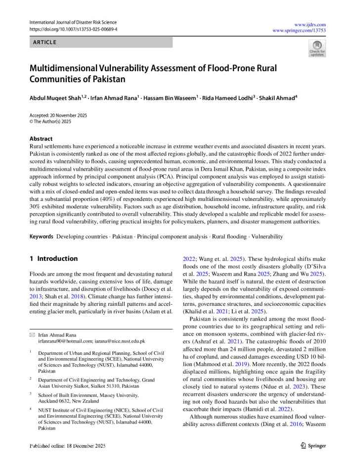 Multidimensional vulnerability assessment of flood-prone rural communities of Pakistan thumbnail