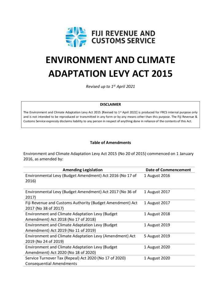 The Environment and Climate Adaptation Levy Act 2015 [Revised to 1 st April 2022] thumbnail