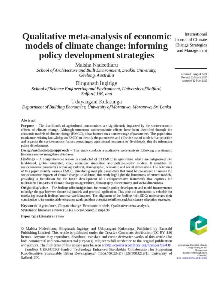 Qualitative meta-analysis of economic models of climate change: informing policy development strategies