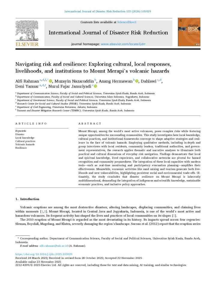 Navigating risk and resilience: Exploring cultural, local responses, livelihoods, and institutions to Mount Merapi's volcanic hazards thumbnail