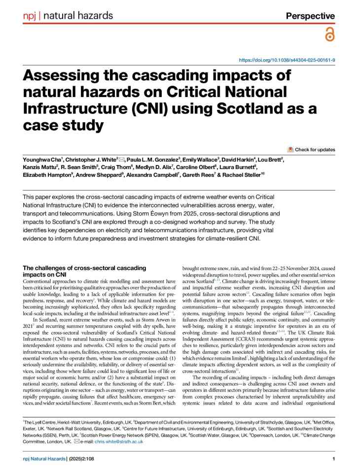 Assessing the cascading impacts of natural hazards on Critical National Infrastructure (CNI) using Scotland as a case study thumbnail