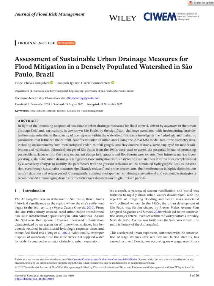 Assessment of sustainable urban drainage measures for flood mitigation in a densely populated watershed in São Paulo, Brazil thumbnail
