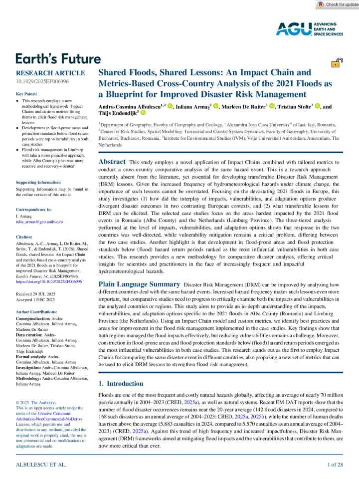 An impact chain and metrics-based cross-country analysis of the 2021 floods as a blueprint for improved disaster risk management thumbnail