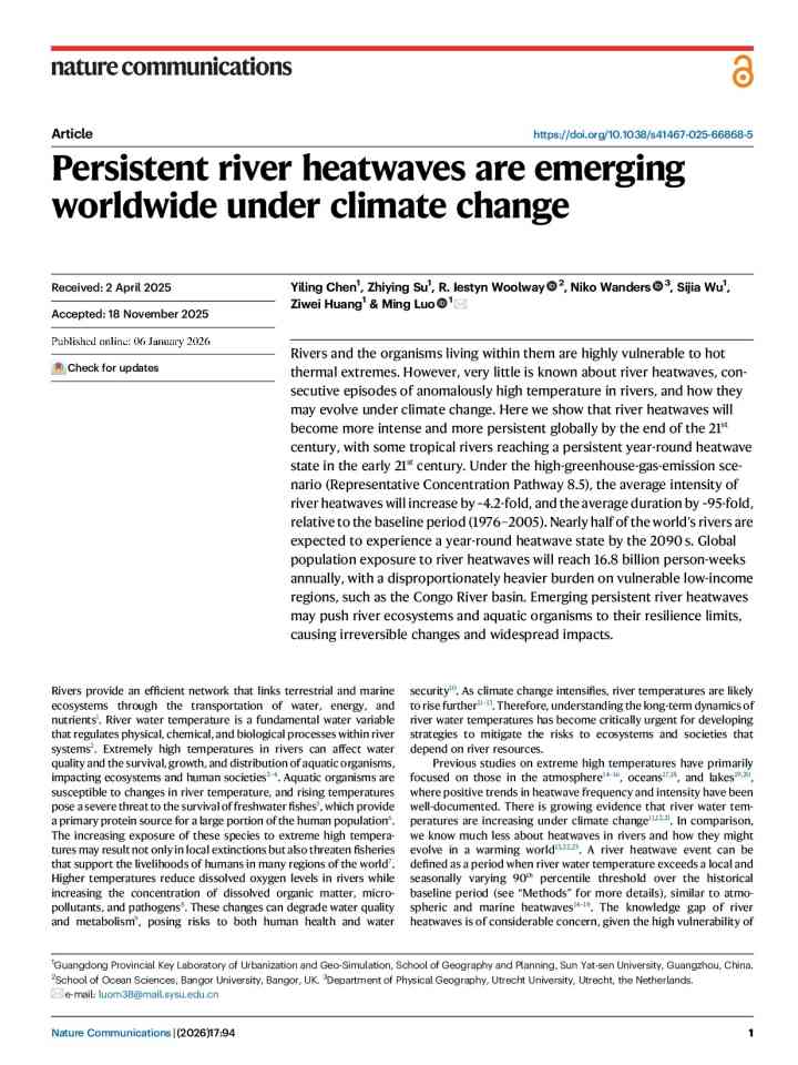 Persistent river heatwaves are emerging worldwide under climate change thumbnail
