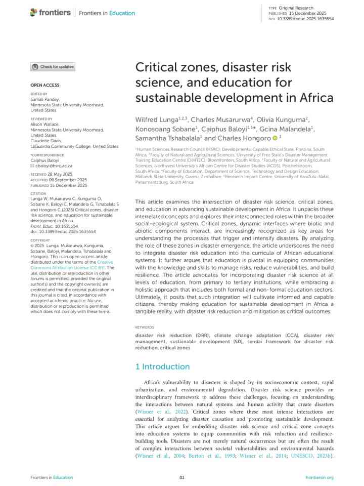 Critical zones, disaster risk science, and education for sustainable development in Africa thumbnail