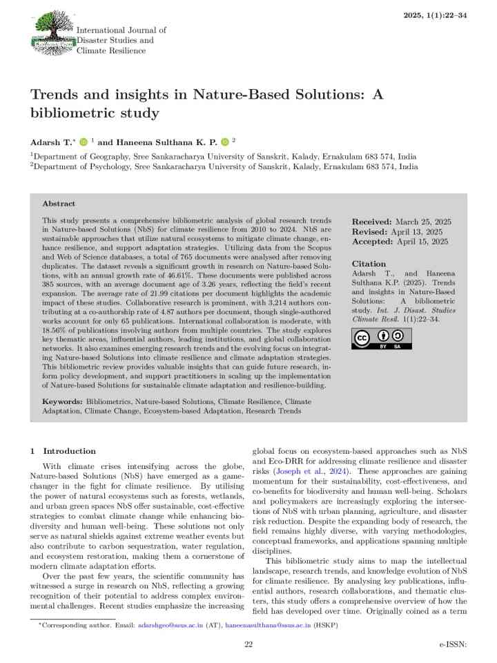 Trends and insights in Nature-based Solutions: A bibliometric study thumbnail