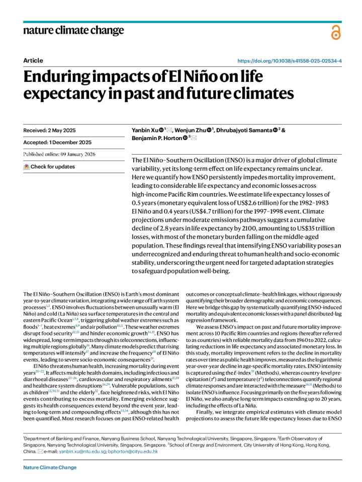 Enduring impacts of El Niño on life expectancy in past and future climates thumbnail