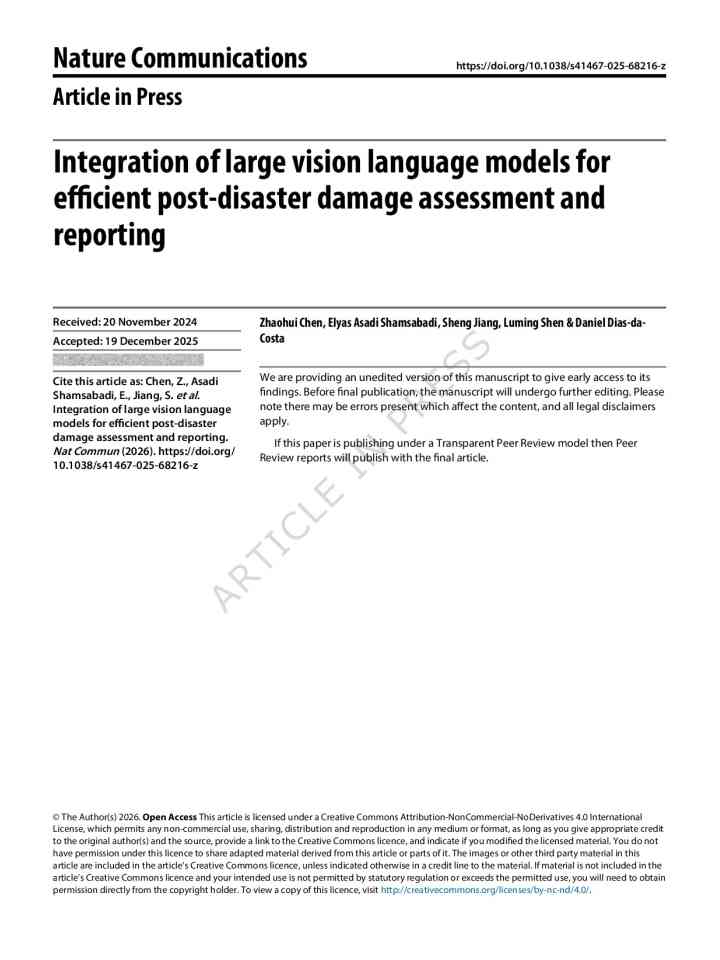 Integration of large vision language models for efficient post-disaster damage assessment and reporting thumbnail