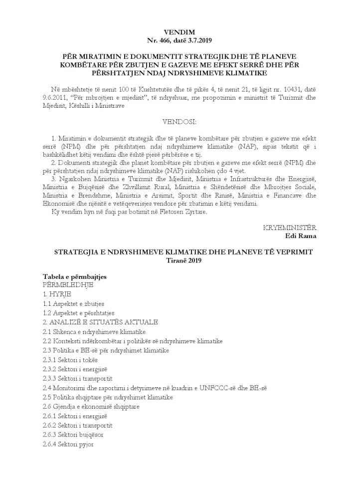 Decision No. 466 approving the National Strategy on Climate Change and Action Plans thumbnail