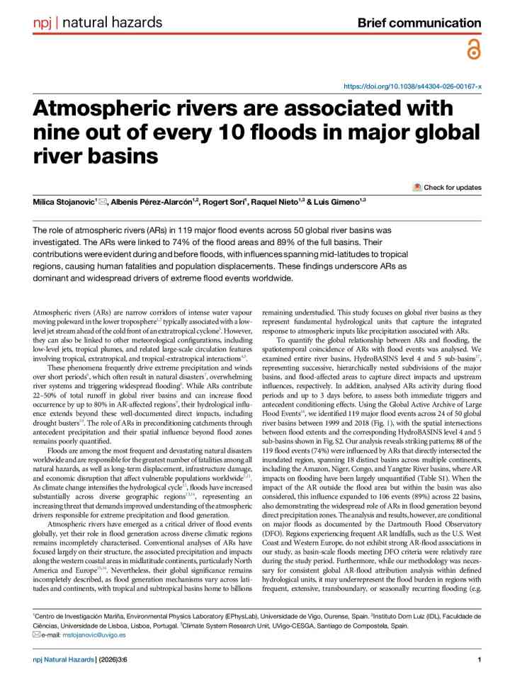 Atmospheric rivers are associated with nine out of every 10 floods in major global river basins thumbnail