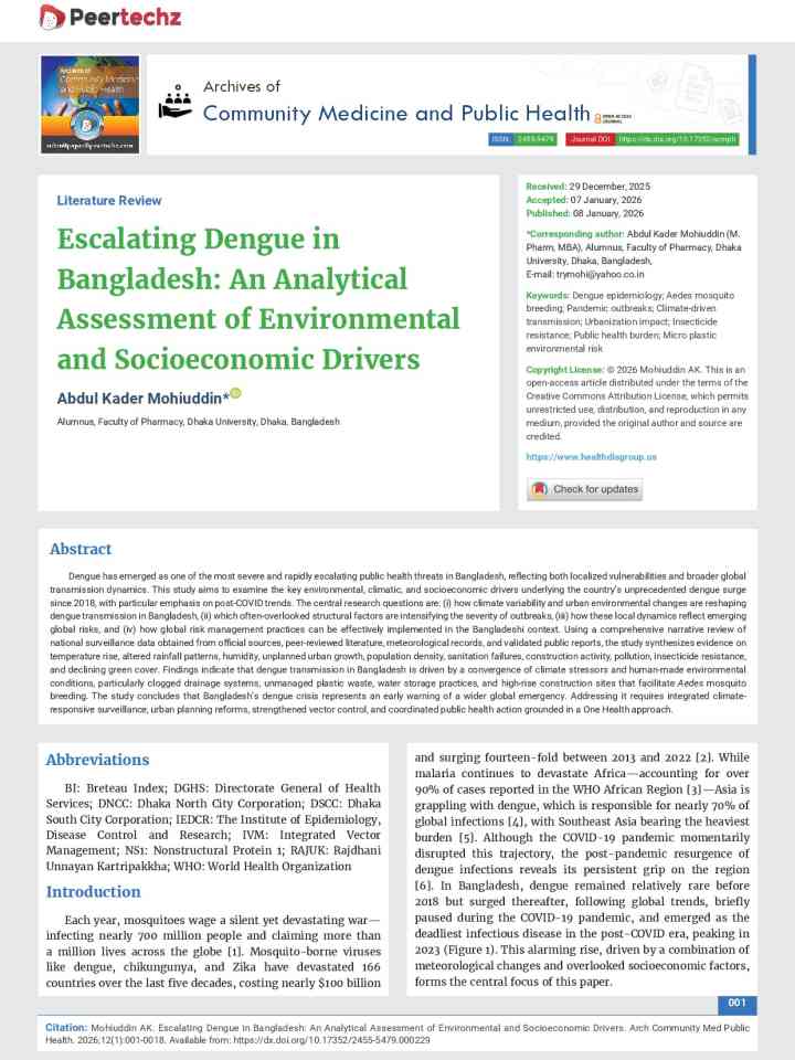 Escalating dengue in Bangladesh: An analytical assessment of environmental and socioeconomic drivers thumbnail
