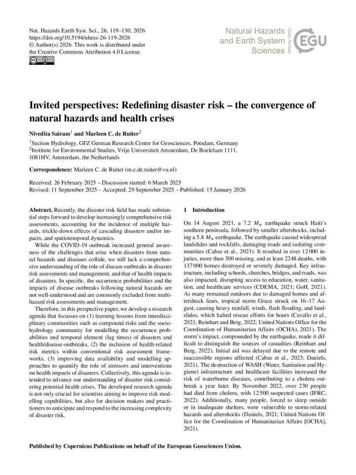 Invited perspectives: Redefining disaster risk – the convergence of natural hazards and health crises thumbnail