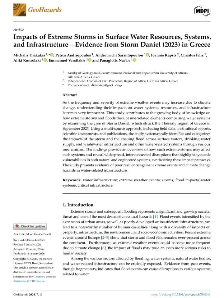 Impacts of extreme storms in surface water resources, systems, and infrastructure—evidence from Storm Daniel (2023) in Greece thumbnail