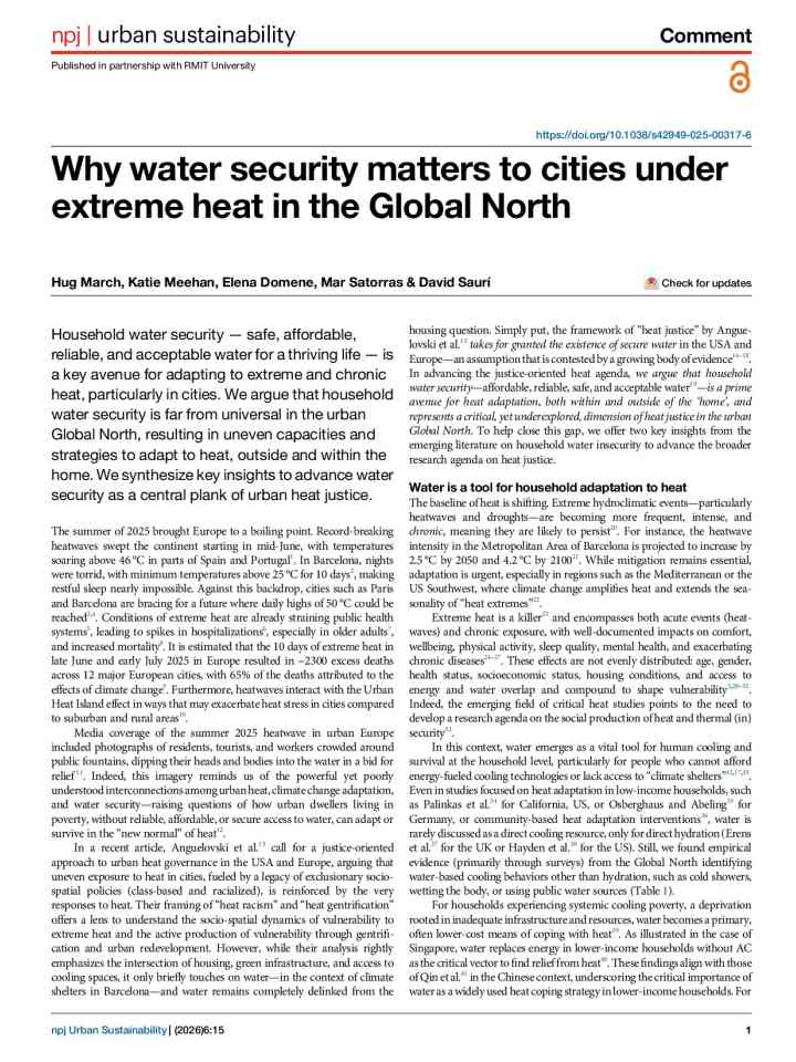 Why water security matters to cities under extreme heat in the Global North thumbnail