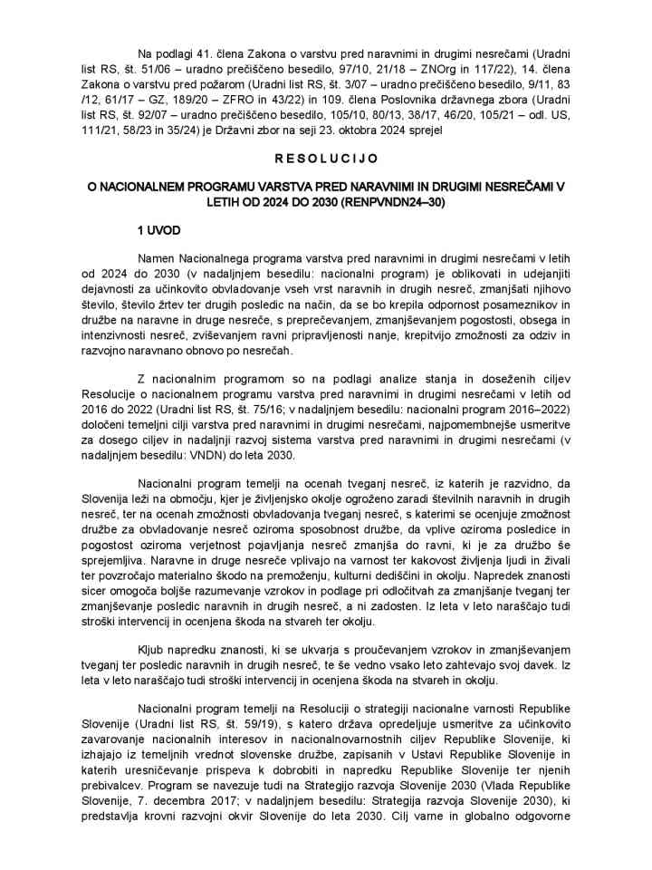 Resolution on the national programme of protection against natural and other disasters for the years 2024 to 2030 (ReNPVNDN24–30) (Slovenian) thumbnail