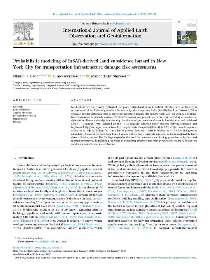 Probabilistic modeling of InSAR-derived land subsidence hazard in New York City for transportation infrastructure damage risk assessments thumbnail