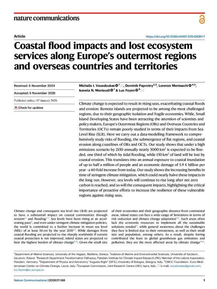 Coastal flood impacts and lost ecosystem services along Europe’s outermost regions and overseas countries and territories thumbnail