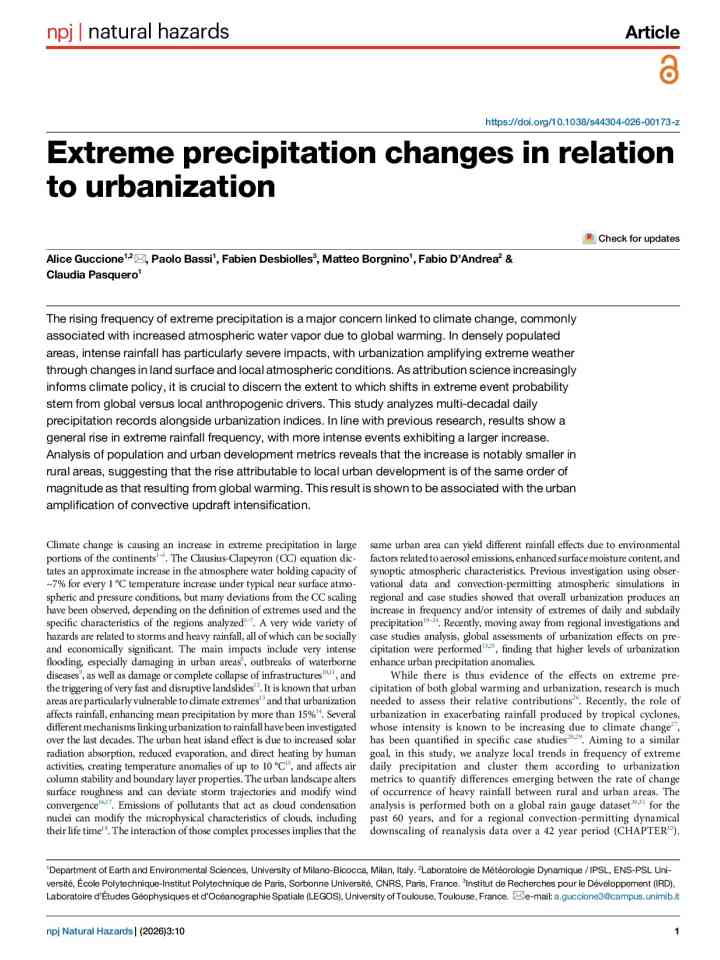 Extreme precipitation changes in relation to urbanization thumbnail