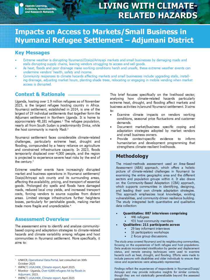 Impacts of climate hazards on access to markets and small businesses in Nyumanzi Settlement – Adjumani District thumbnail