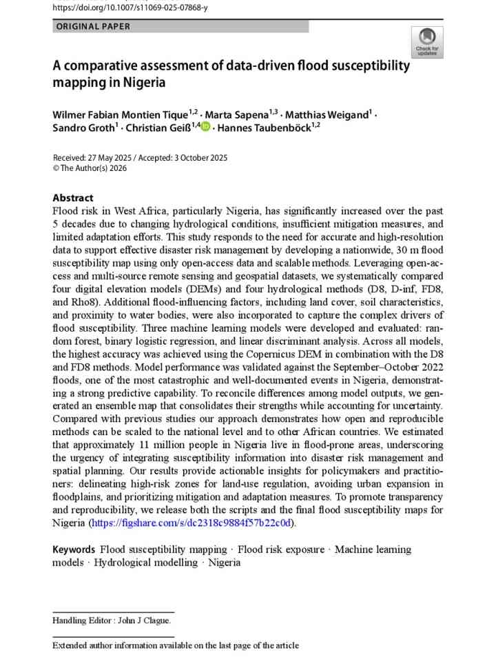 A comparative assessment of data-driven flood susceptibility mapping in Nigeria thumbnail