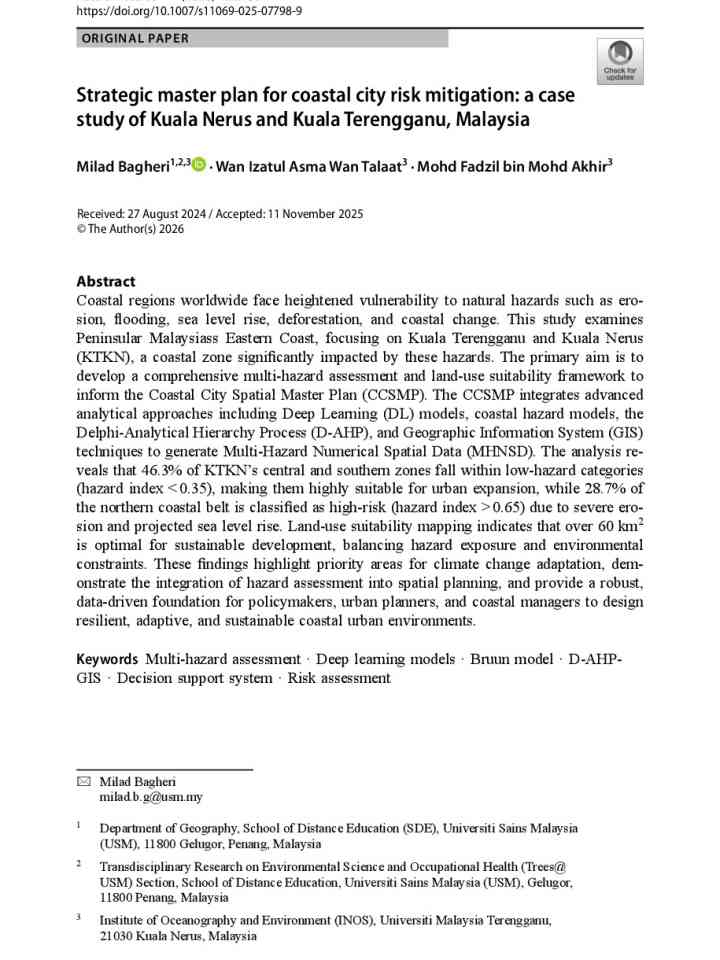 Strategic master plan for coastal city risk mitigation: a case study of Kuala Nerus and Kuala Terengganu, Malaysia thumbnail