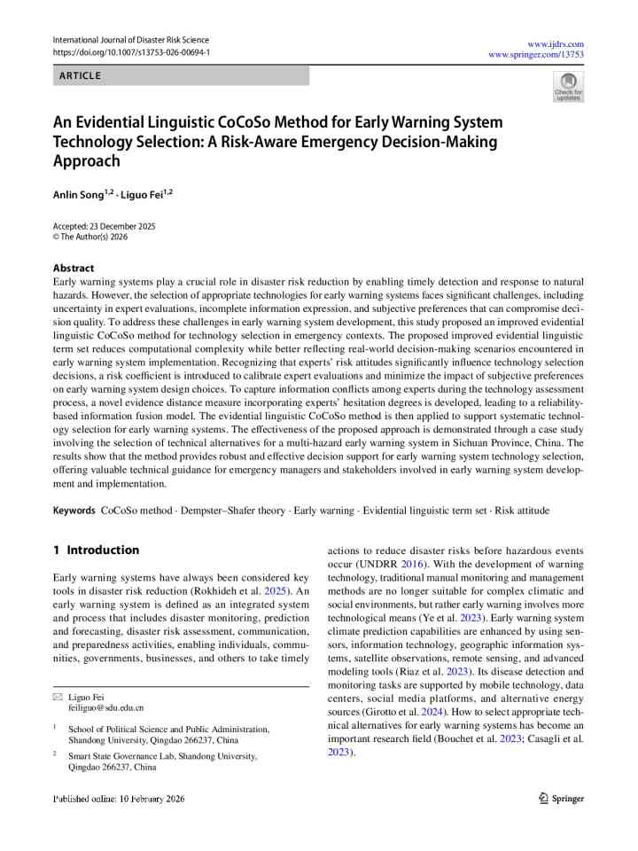 An evidential linguistic CoCoSo method for early warning system technology selection: A risk-aware emergency decision-making approach thumbnail
