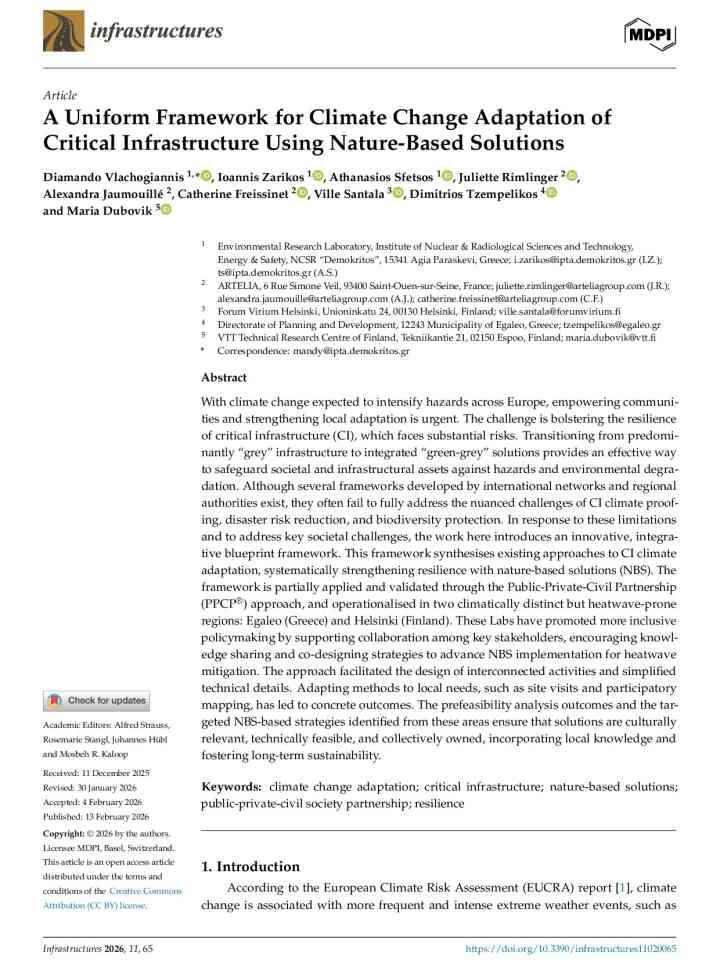 A uniform framework for climate change adaptation of critical infrastructure using nature-based solutions thumbnail