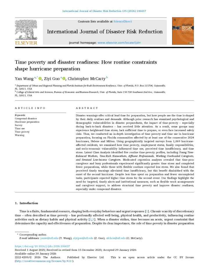 Time poverty and disaster readiness: How routine constraints shape hurricane preparation thumbnail