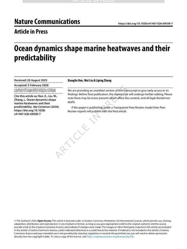 Ocean dynamics shape marine heatwaves and their predictability thumbnail
