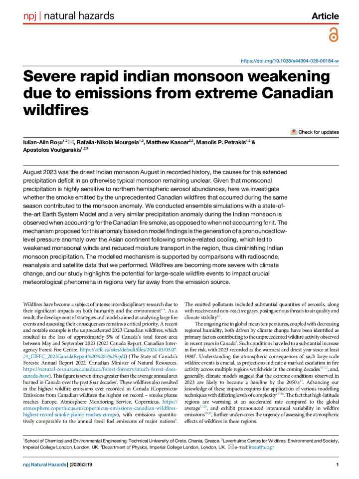 Severe rapid indian monsoon weakening due to emissions from extreme Canadian wildfires thumbnail
