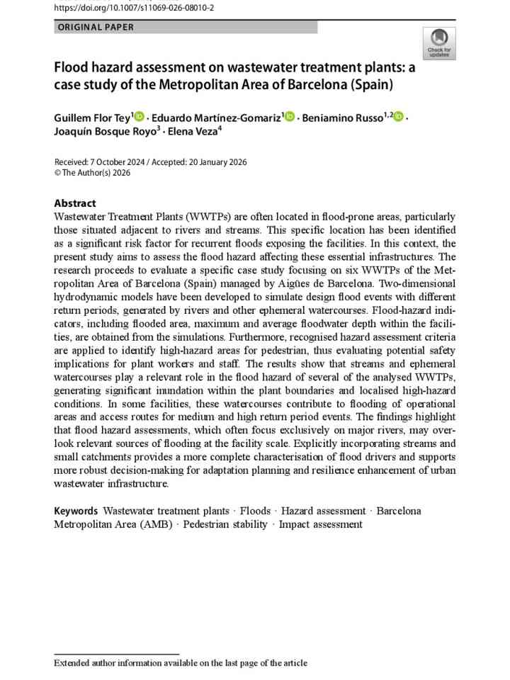 Flood hazard assessment on wastewater treatment plants a case study of the Metropolitan Area of Barcelona (Spain) thumbnail