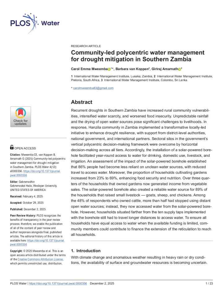 Community-led polycentric water management for drought mitigation in Southern Zambia thumbnail