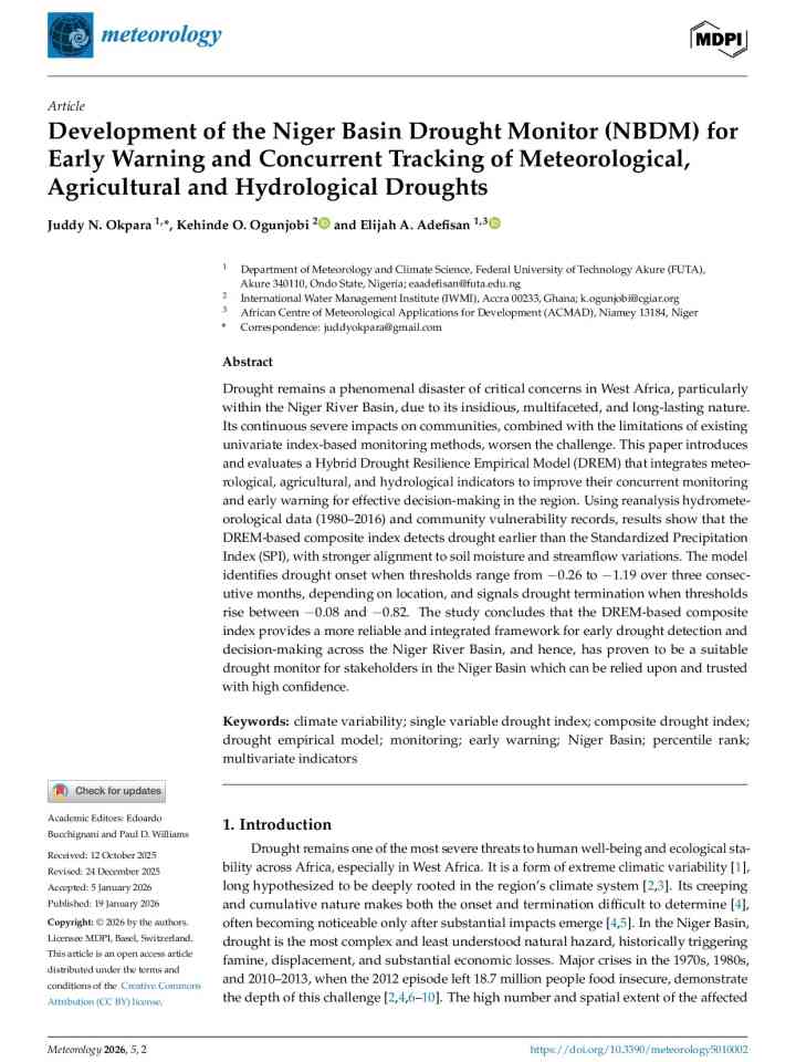 Development of the Niger Basin Drought Monitor (NBDM) for early warning and concurrent tracking of meteorological, agricultural and hydrological droughts thumbnail