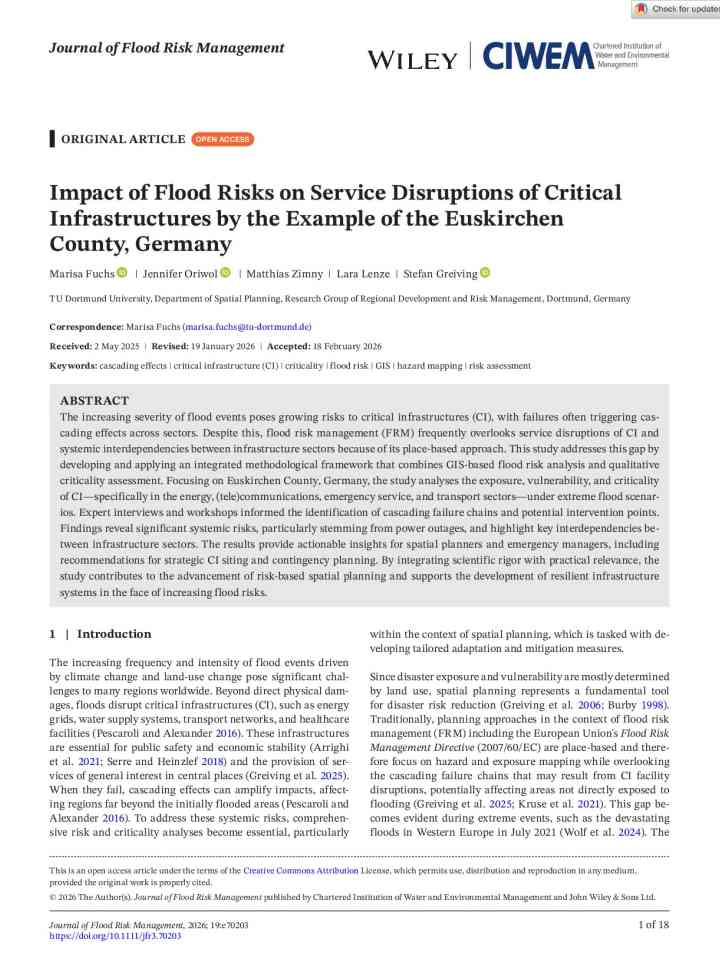 Impact of flood risks on service disruptions of critical infrastructures by the example of the Euskirchen county, Germany thumbnail