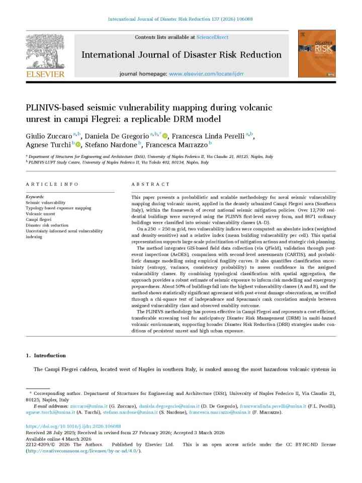 PLINIVS-based seismic vulnerability mapping during volcanic unrest in campi Flegrei: A replicable DRM model thumbnail