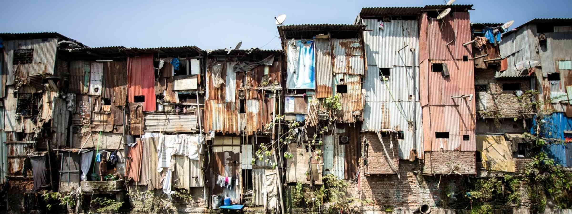 Dharavi slums on the banks of the river Mumbai