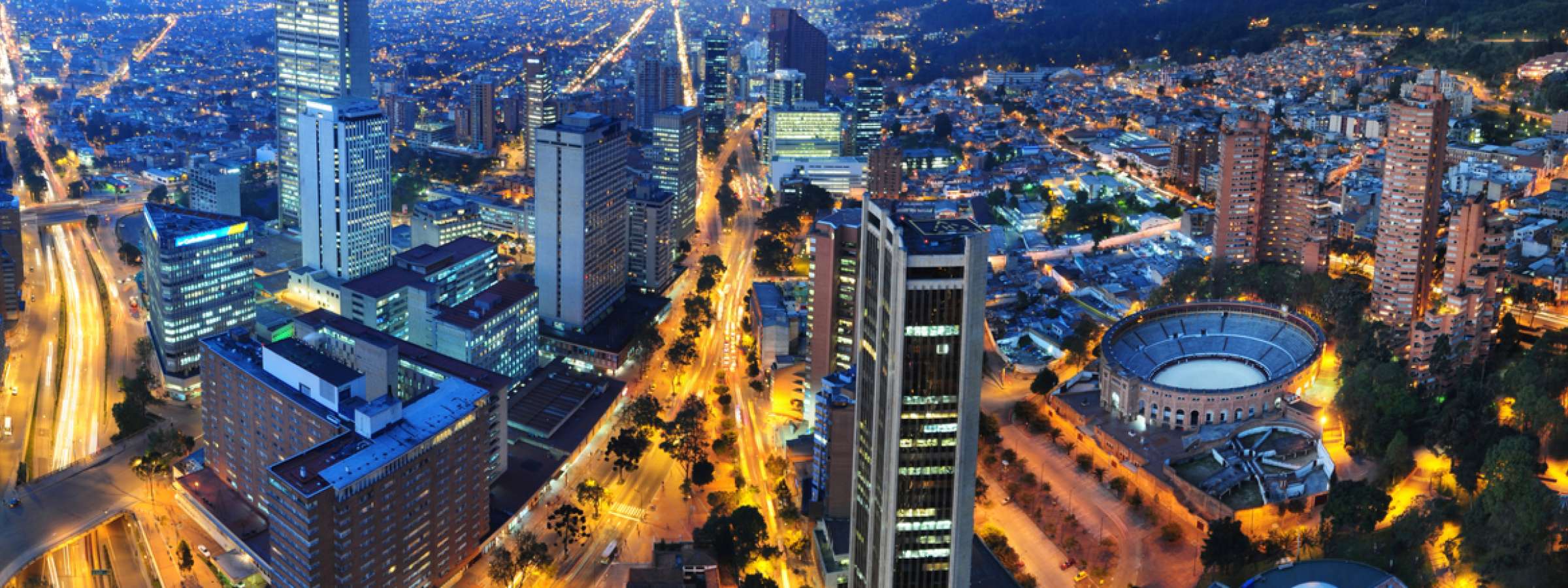 A panoramic view of downtown Bogotá at night
